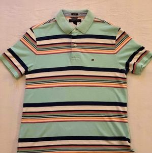 👽Tommy Hilfiger Mens Polo Green Blue Red Stripes